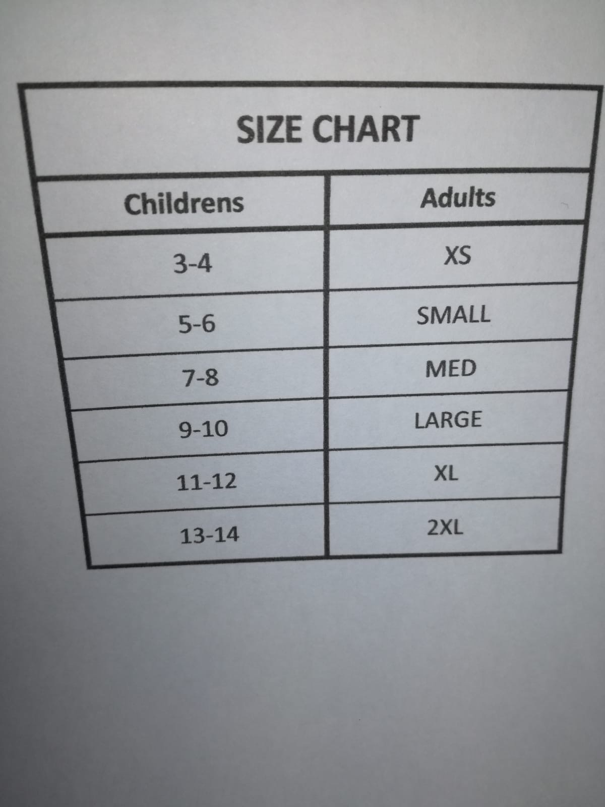 size chart for new Pony Club top